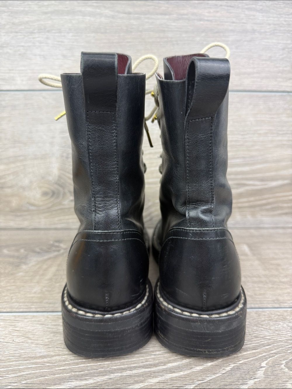 Rag & Bone Emil Women’s Sz 9/EU 39 Black Leather Lace Up Gold Eyelet Combat Boot - Picture 4 of 14